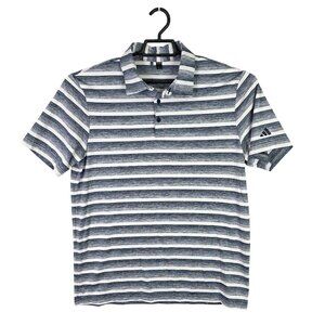 Mens Adidas Blue & White Striped Polo Shirt 100% Polyester Short Sleeve Size L